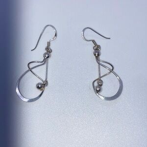 Vtg Sterling Silver Abstract Wavy Ball Dangle Earrings 1.7”